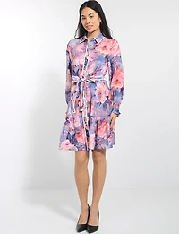 Robe Floral Col Chemise Boutonnée Ceinturée À Manches Longues Par Stella Morgan