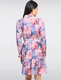Robe Floral Col Chemise Boutonnée Ceinturée À Manches Longues Par Stella Morgan