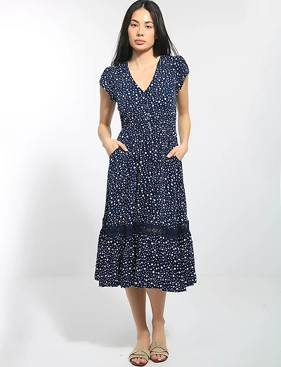 Robe Évasée À Manches Courtes Tulipes À Pois Avec Dentelle Par Stella Morgan