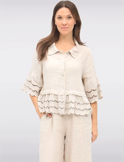 Chemise Chic en Lin Boutonnée avec Bordures Broderie Anglaise par Froccella