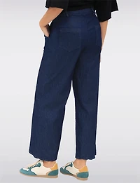 Pantalon Ample en Denim Coton Extensible à Jambes Larges et Poches par Froccella
