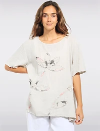 Tunique en Coton Élégante à Manches Courtes Avec Appliqués Floral par Froccella