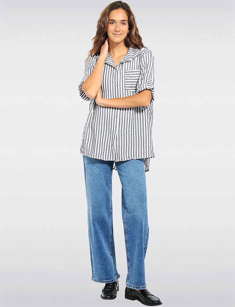 Chemise à Rayures Froissées Boutonnée av Manches 3/4 et Poche par Froccella