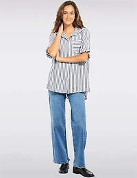 Chemise à Rayures Froissées Boutonnée av Manches 3/4 et Poche par Froccella