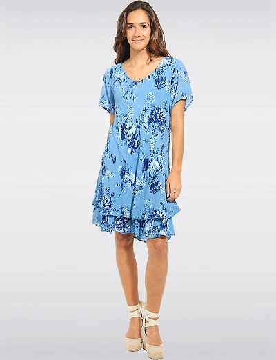 Robe Col en V Manches Courtes À Deux Niveaux Avec Imprimé Floral Par Froccella