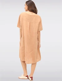 Robe Ample en Lin à Manches Courtes Boutons Décoratives et Poches par Froccella