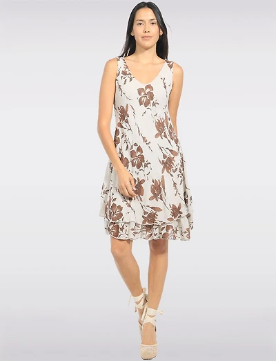 Robe Légère Sans Manches à Col V Imprimé Floral en Tissu Froissé par Froccella