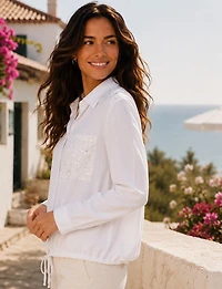 Chemise à Boutons Coupe Ample, Poche Paillettes et Ourlet Cordon Froccella