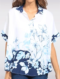 Chemise Fleurie Manches Dolman Boutonnée Ourlet Asymétrique par Froccella