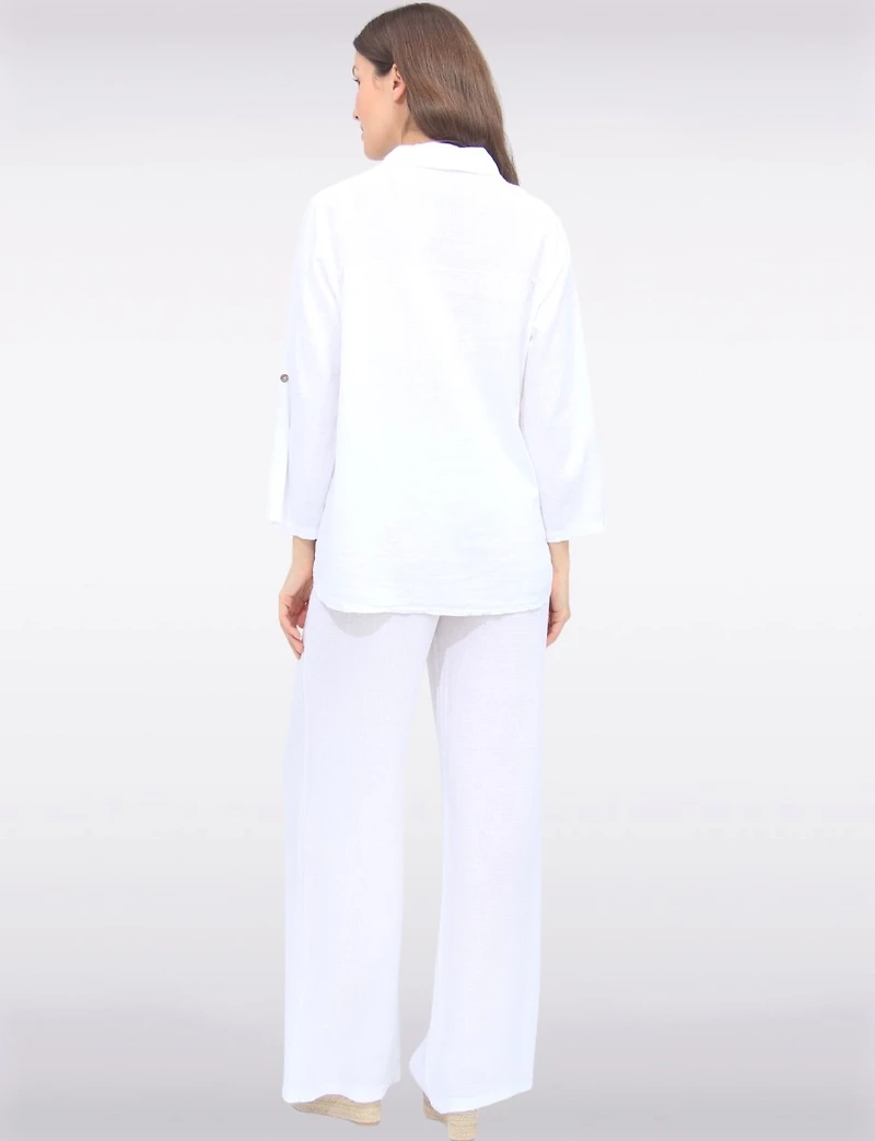 Chemise Ample Boutonnée à Manches 3/4 Ajustables en Lin Mélangé par Froccella