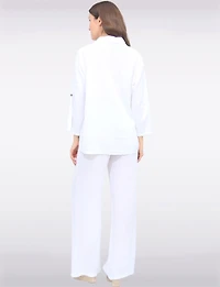 Chemise Ample Boutonnée à Manches 3/4 Ajustables en Lin Mélangé par Froccella