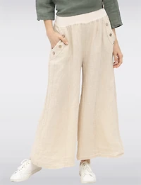 Pantalon Large Décontracté en Lin Avec Poches À Boutons par Froccella