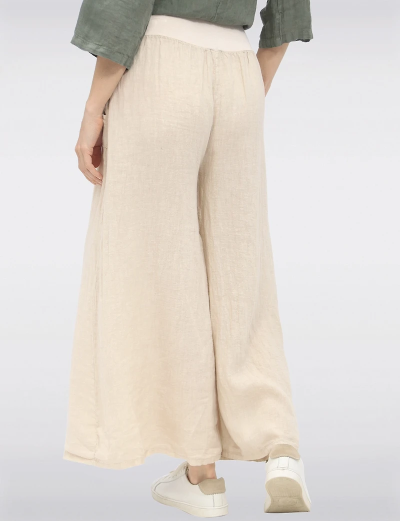 Pantalon Large Décontracté en Lin Avec Poches À Boutons par Froccella