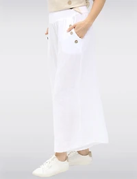 Pantalon Large Décontracté en Lin Avec Poches  Boutons par Froccella