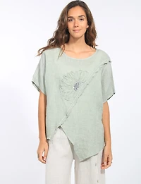 Haut Ample en Lin Ourlet Asymétrique Avec Fleur Paillettes par Froccella