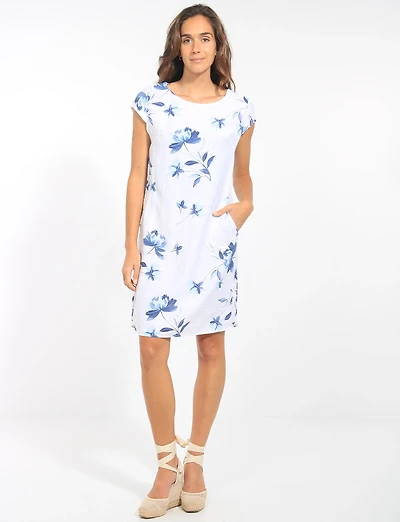 Robe Midi Élégante Imprimé Floral en Mélange de Lin Léger par Froccella