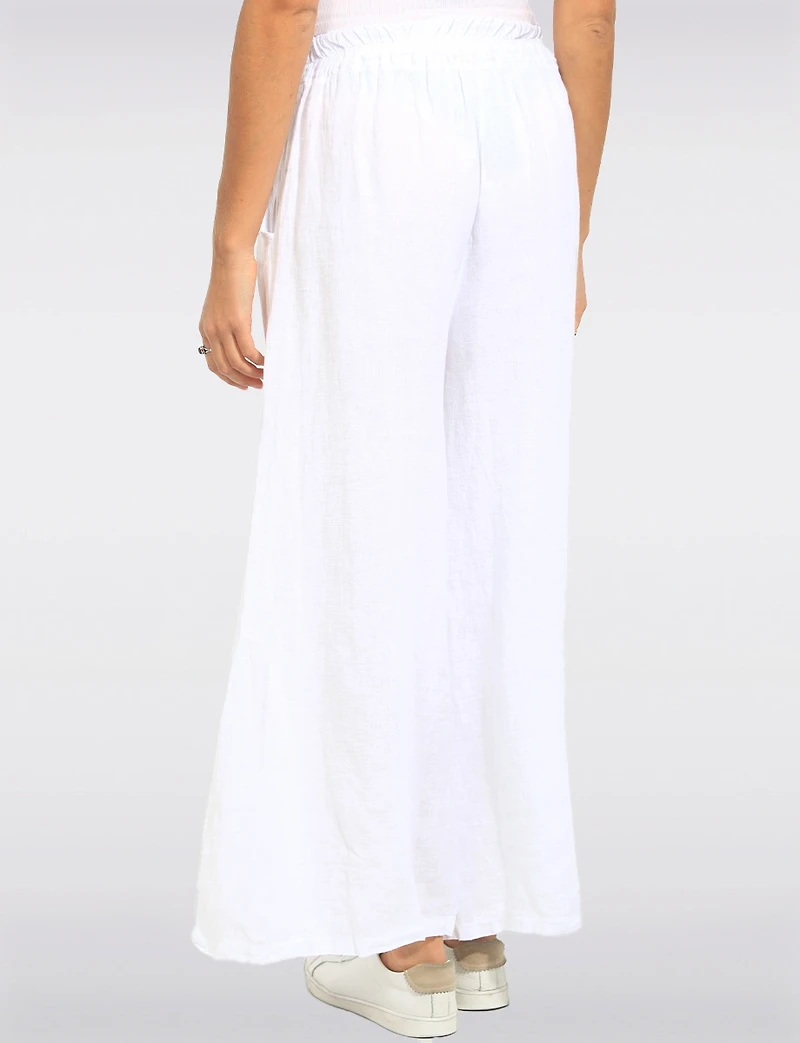 Pantalon en Lin Coupe Ample à Taille Haute Jambe Large avec Poches par Froccella