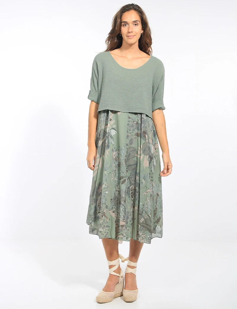 Tenue Deux Pièces Robe À Fleurs Doublé De Coton Et Ourlet Arrondi Par Froccella