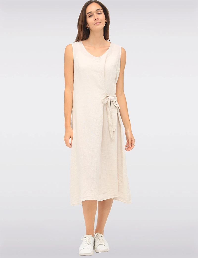 Robe Élégante Sans Manches en Lin avec Lien à Nouer Sur le Côté par Froccella