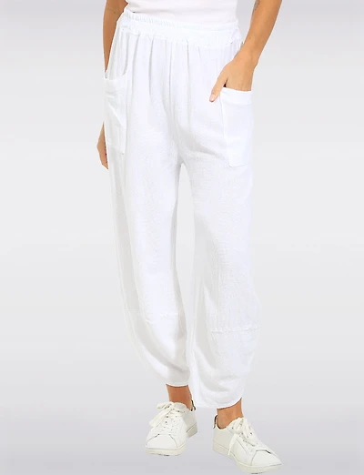 Pantalon Ballon Lin-Coton Ourlet Asymétrique avec Poches Plaquées par Froccella