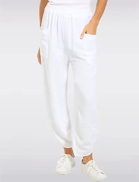Pantalon Ballon Lin-Coton Ourlet Asymétrique avec Poches Plaquées par Froccella