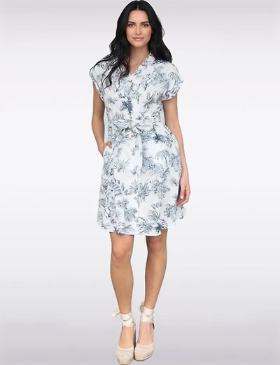 Robe Imprimée en Mélange de Lin Boutonnée avec Ceinture et Poches par Charlie B.