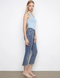 Pantalon Jean Extensible Ajusté Avec Ourlet Tulipe Brodé Effiloché par Charlie B