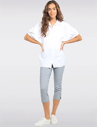 Capri Bleu Rayé Coupe Ajustée Extensible avec Détails Œillets et Fentes au Bas
