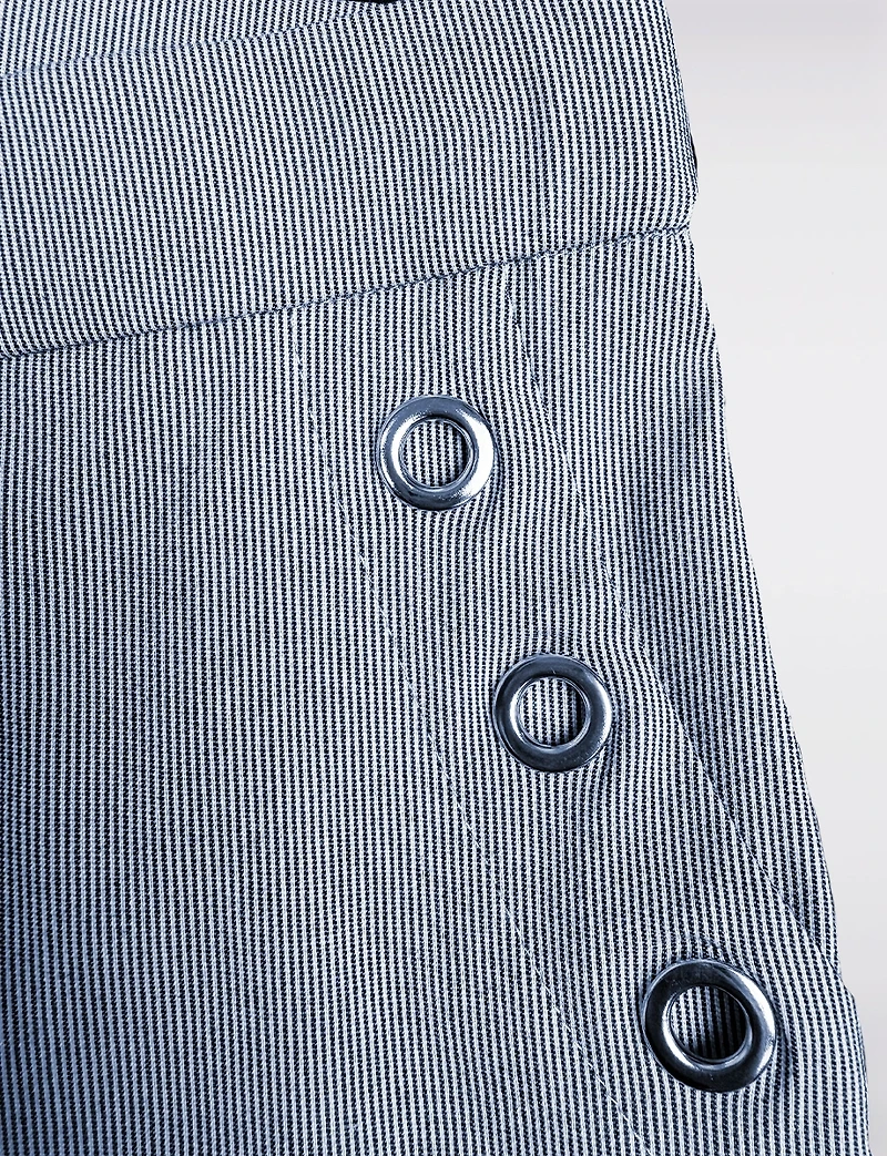 Capri Bleu Rayé Coupe Ajustée Extensible avec Détails Œillets et Fentes au Bas