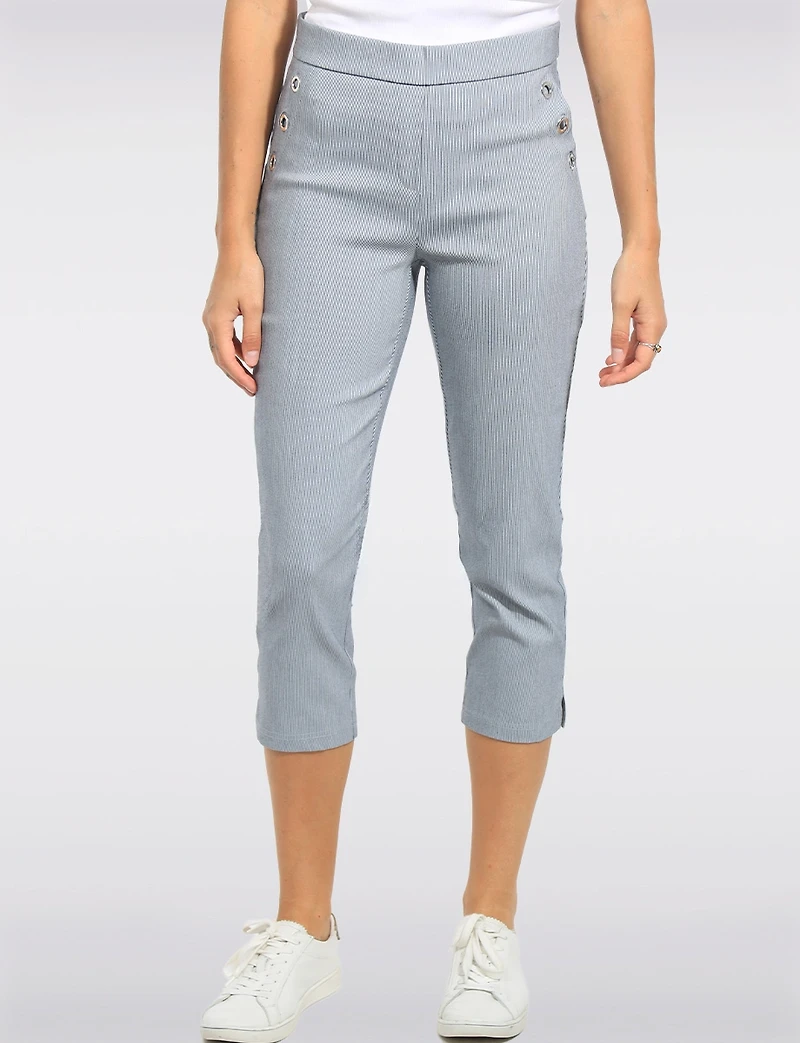 Capri Bleu Rayé Coupe Ajustée Extensible avec Détails Œillets et Fentes au Bas