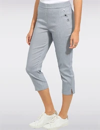 Capri Bleu Rayé Coupe Ajustée Extensible avec Détails Œillets et Fentes au Bas