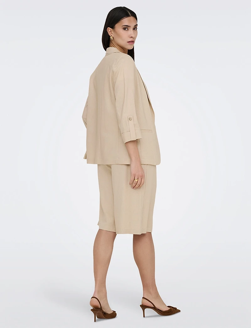 Blazer Léger en Lin Drapé Ouvert à Manches 3/4 Retroussées Pour Femme par Only