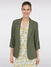 Blazer Léger en Lin Drapé Ouvert à Manches 3/4 Retroussées Pour Femme par Only