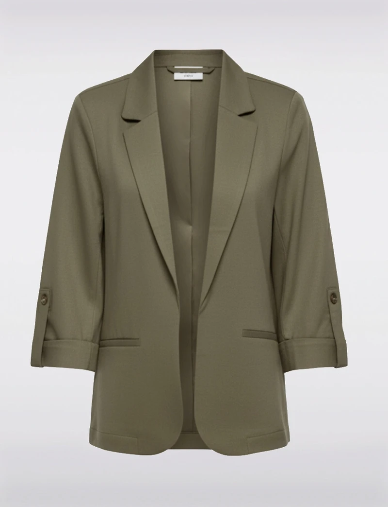 Blazer Léger en Lin Drapé Ouvert à Manches 3/4 Retroussées Pour Femme par Only