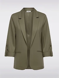 Blazer Léger en Lin Drapé Ouvert à Manches 3/4 Retroussées Pour Femme par Only
