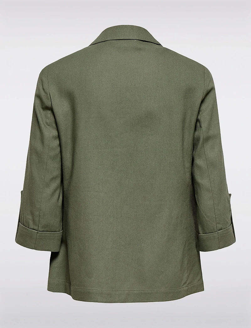 Blazer Léger en Lin Drapé Ouvert à Manches 3/4 Retroussées Pour Femme par Only
