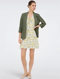 Blazer Léger en Lin Drapé Ouvert à Manches 3/4 Retroussées Pour Femme par Only