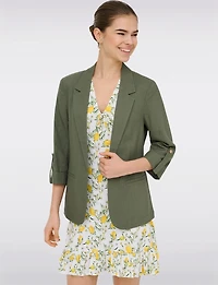 Blazer Léger en Lin Drapé Ouvert à Manches 3/4 Retroussées Pour Femme par Only