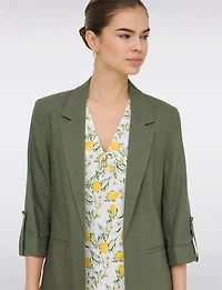 Blazer Léger en Lin Drapé Ouvert à Manches 3/4 Retroussées Pour Femme par Only