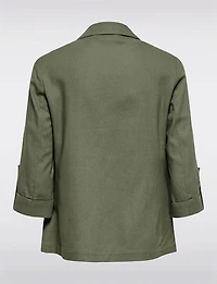 Blazer Léger en Lin Drapé Ouvert à Manches 3/4 Retroussées Pour Femme par Only