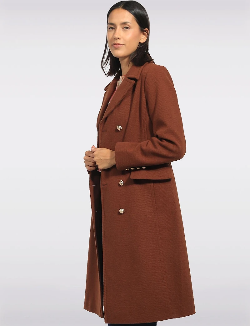 Manteau Mi-long Double Boutonnage Laine Mélangée & Boutons Dorés De Kenneth Cole