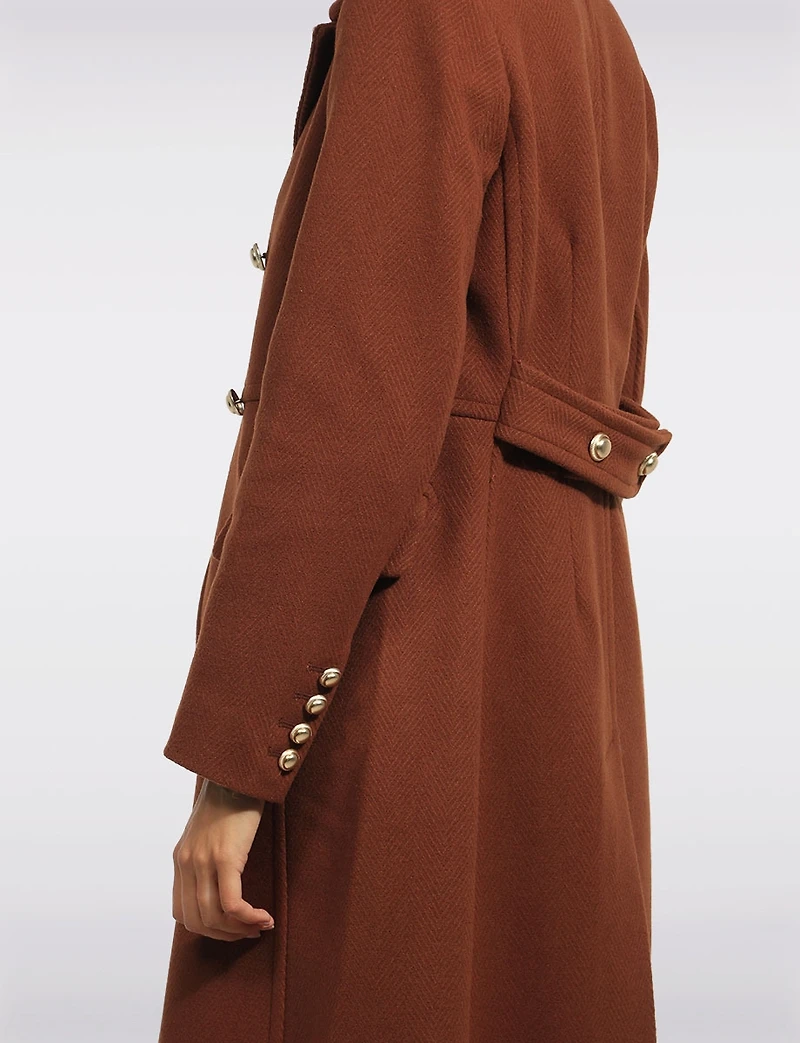Manteau Mi-long Double Boutonnage Laine Mélangée & Boutons Dorés De Kenneth Cole