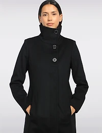 Manteau Mi-long Col Montant Simple Boutonnage en Laine Mélangée Par Kenneth Cole