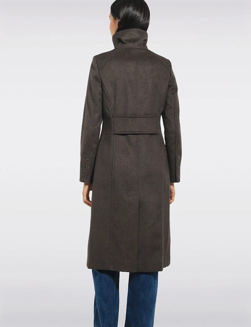 Manteau Mi-long Col Montant Simple Boutonnage en Laine Mélangée Par Kenneth Cole