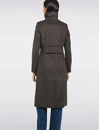 Manteau Mi-long Col Montant Simple Boutonnage en Laine Mélangée Par Kenneth Cole