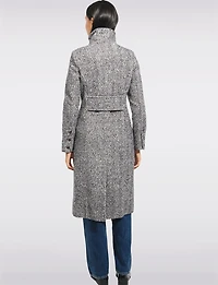 Manteau Mi-long Col Montant Boutonné  en Laine Mélangée Chevron Par Kenneth Cole
