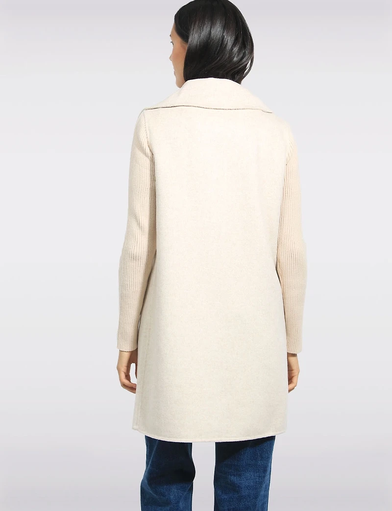 Manteau Droit Boutonnage Caché Laine Mélangée & Manches Tricotées-Kenneth Cole
