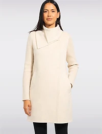Manteau Droit Boutonnage Caché Laine Mélangée & Manches Tricotées-Kenneth Cole