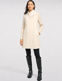 Manteau Droit Boutonnage Caché Laine Mélangée & Manches Tricotées-Kenneth Cole