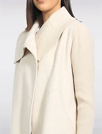 Manteau Droit Boutonnage Caché Laine Mélangée & Manches Tricotées-Kenneth Cole